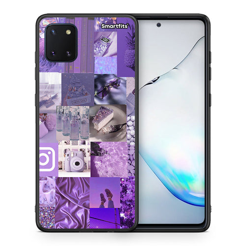 Θήκη Samsung Note 10 Lite Purple Aesthetic Collage από τη Smartfits με σχέδιο στο πίσω μέρος και μαύρο περίβλημα | Samsung Note 10 Lite Purple Aesthetic Collage case with colorful back and black bezels