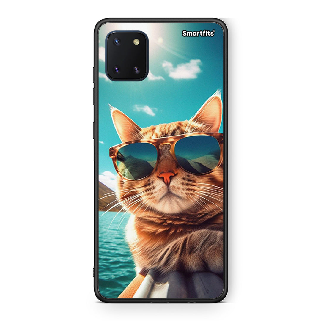 Samsung Note 10 Lite Summer Cat θήκη από τη Smartfits με σχέδιο στο πίσω μέρος και μαύρο περίβλημα | Smartphone case with colorful back and black bezels by Smartfits