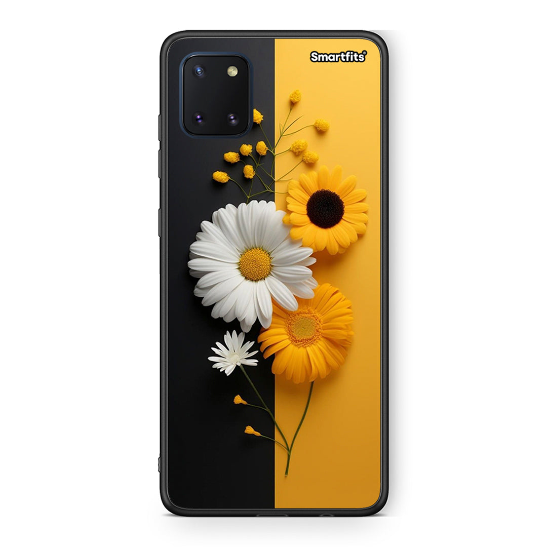 Samsung Note 10 Lite Yellow Daisies θήκη από τη Smartfits με σχέδιο στο πίσω μέρος και μαύρο περίβλημα | Smartphone case with colorful back and black bezels by Smartfits