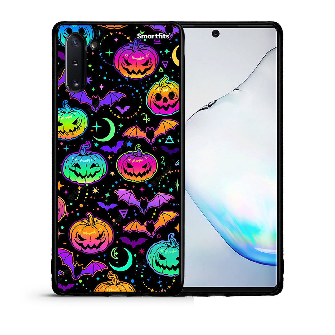 Θήκη Samsung Note 10 Neon Halloween από τη Smartfits με σχέδιο στο πίσω μέρος και μαύρο περίβλημα | Samsung Note 10 Neon Halloween case with colorful back and black bezels