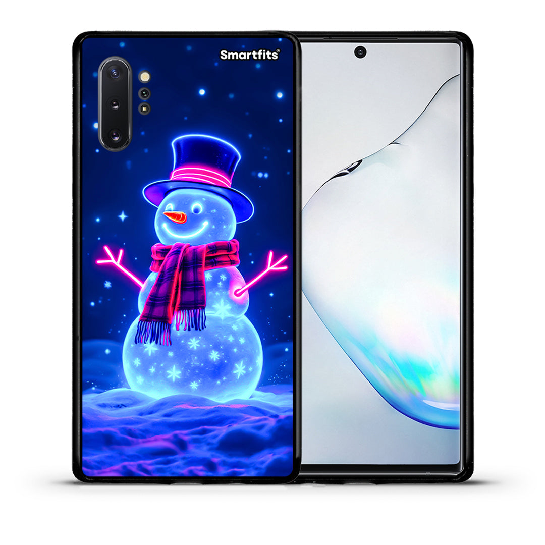 Θήκη Samsung Note 10+ Christmas Neon Snowman από τη Smartfits με σχέδιο στο πίσω μέρος και μαύρο περίβλημα | Samsung Note 10+ Christmas Neon Snowman case with colorful back and black bezels