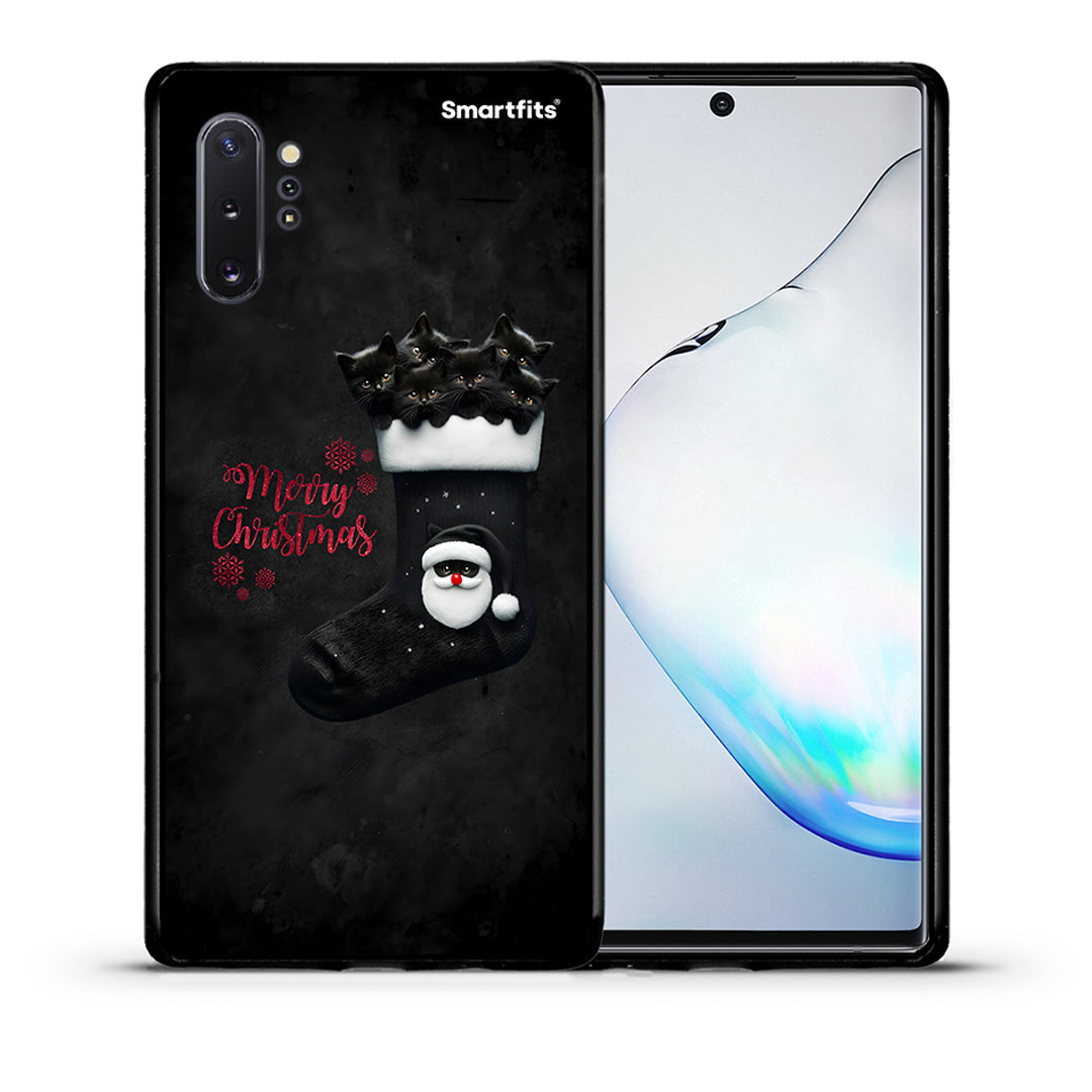 Θήκη Samsung Note 10+ Merry Cat Christmas από τη Smartfits με σχέδιο στο πίσω μέρος και μαύρο περίβλημα | Samsung Note 10+ Merry Cat Christmas case with colorful back and black bezels