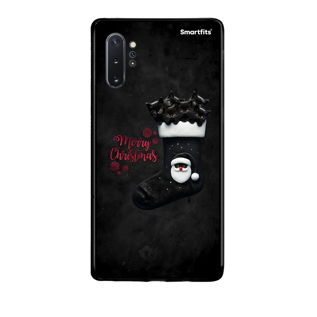 Samsung Note 10+ Merry Cat Christmas θήκη από τη Smartfits με σχέδιο στο πίσω μέρος και μαύρο περίβλημα | Smartphone case with colorful back and black bezels by Smartfits