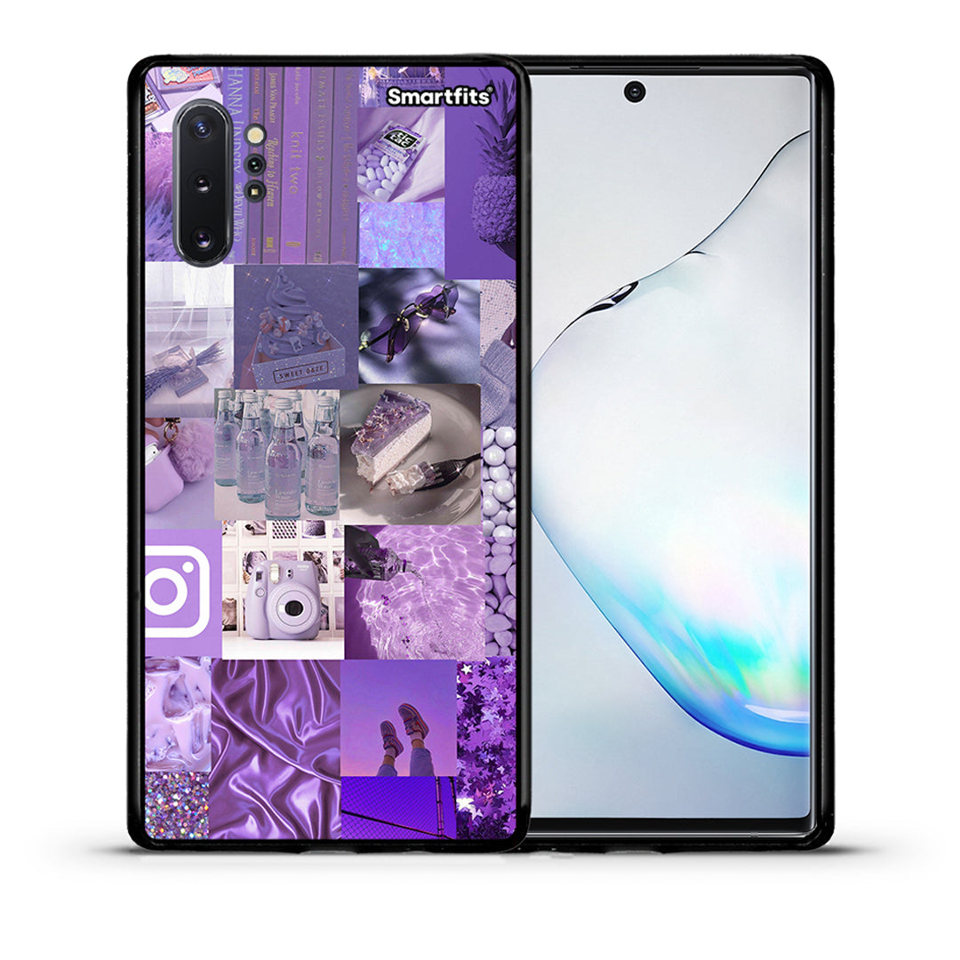 Θήκη Samsung Note 10+ Purple Aesthetic Collage από τη Smartfits με σχέδιο στο πίσω μέρος και μαύρο περίβλημα | Samsung Note 10+ Purple Aesthetic Collage case with colorful back and black bezels