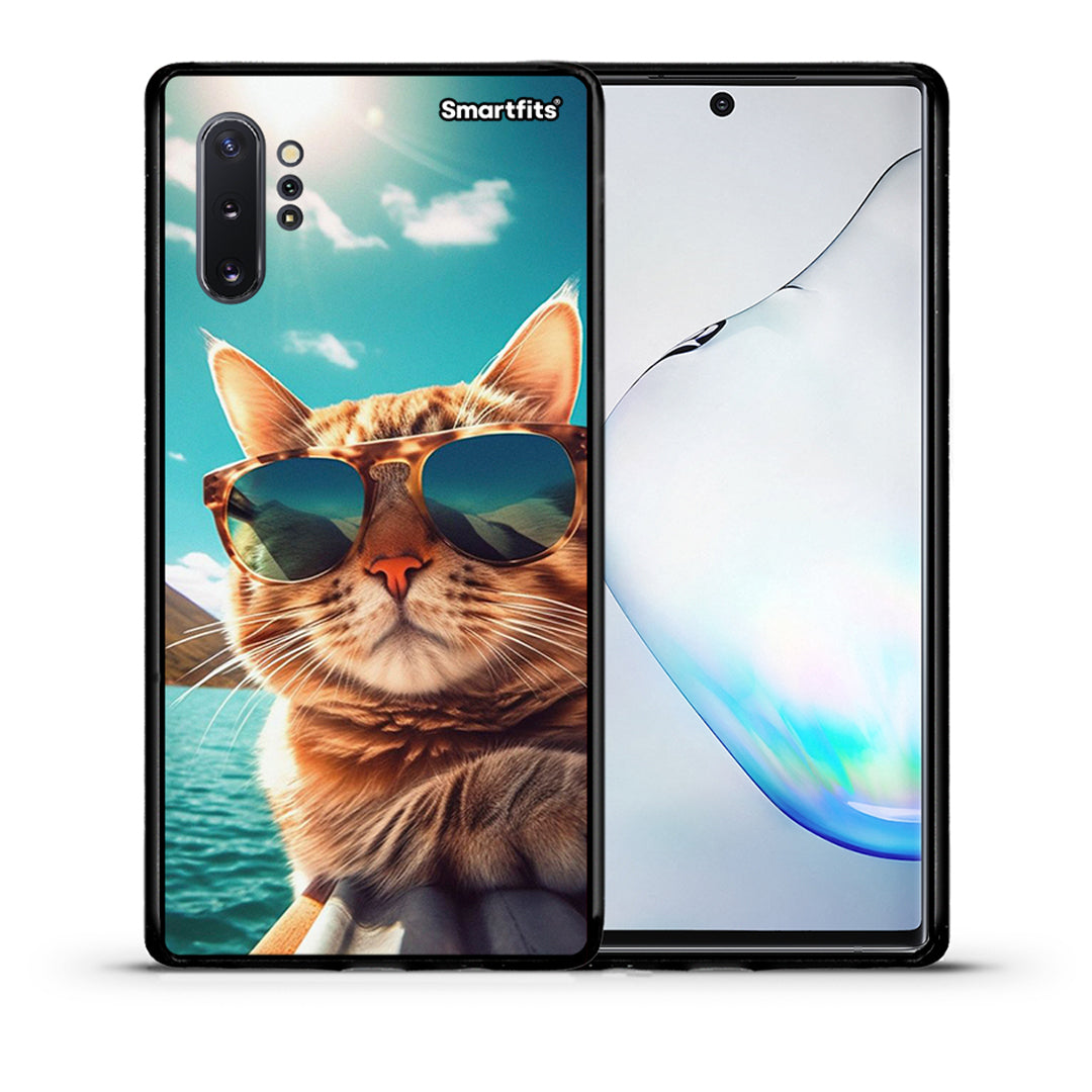 Θήκη Samsung Note 10+ Summer Cat από τη Smartfits με σχέδιο στο πίσω μέρος και μαύρο περίβλημα | Samsung Note 10+ Summer Cat case with colorful back and black bezels