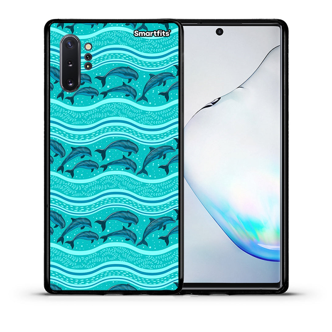 Θήκη Samsung Note 10+ Swimming Dolphins από τη Smartfits με σχέδιο στο πίσω μέρος και μαύρο περίβλημα | Samsung Note 10+ Swimming Dolphins case with colorful back and black bezels