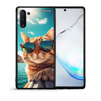 Thumbnail for Θήκη Samsung Note 10 Summer Cat από τη Smartfits με σχέδιο στο πίσω μέρος και μαύρο περίβλημα | Samsung Note 10 Summer Cat case with colorful back and black bezels