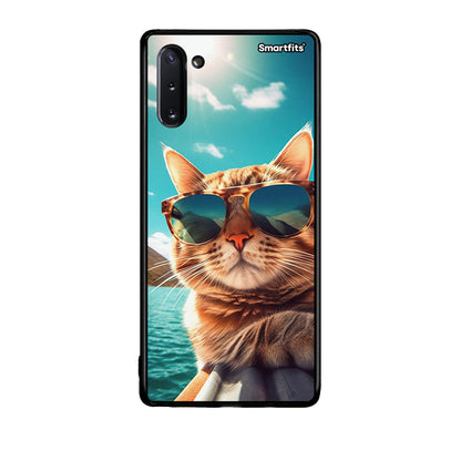 Samsung Note 10 Summer Cat θήκη από τη Smartfits με σχέδιο στο πίσω μέρος και μαύρο περίβλημα | Smartphone case with colorful back and black bezels by Smartfits