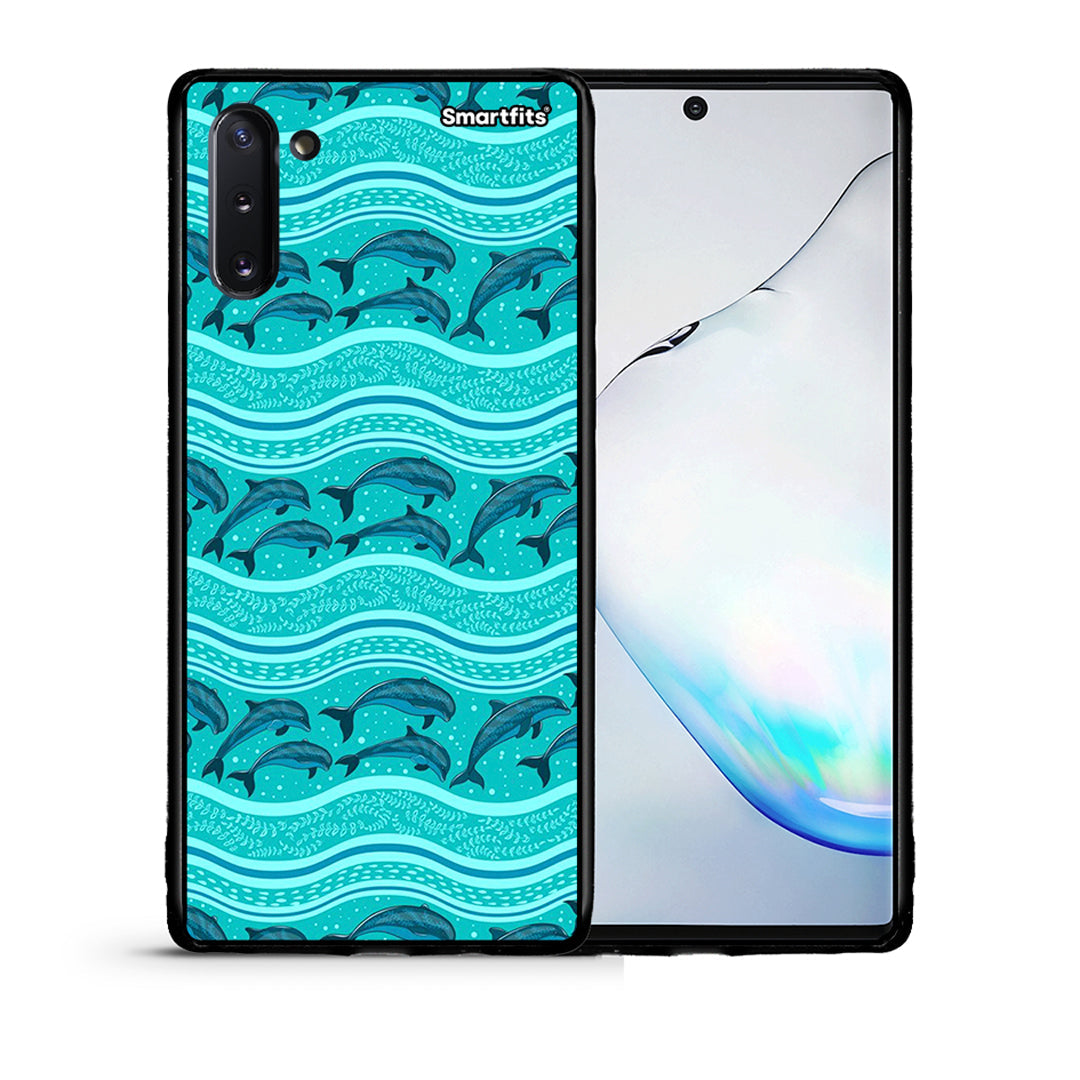 Θήκη Samsung Note 10 Swimming Dolphins από τη Smartfits με σχέδιο στο πίσω μέρος και μαύρο περίβλημα | Samsung Note 10 Swimming Dolphins case with colorful back and black bezels