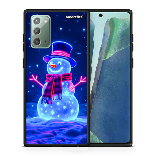 Θήκη Samsung Note 20 Christmas Neon Snowman από τη Smartfits με σχέδιο στο πίσω μέρος και μαύρο περίβλημα | Samsung Note 20 Christmas Neon Snowman case with colorful back and black bezels