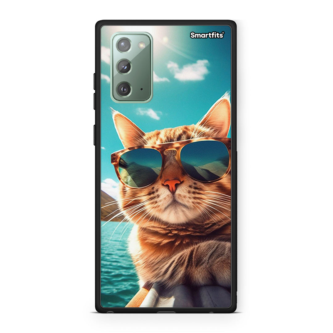 Samsung Note 20 Summer Cat θήκη από τη Smartfits με σχέδιο στο πίσω μέρος και μαύρο περίβλημα | Smartphone case with colorful back and black bezels by Smartfits