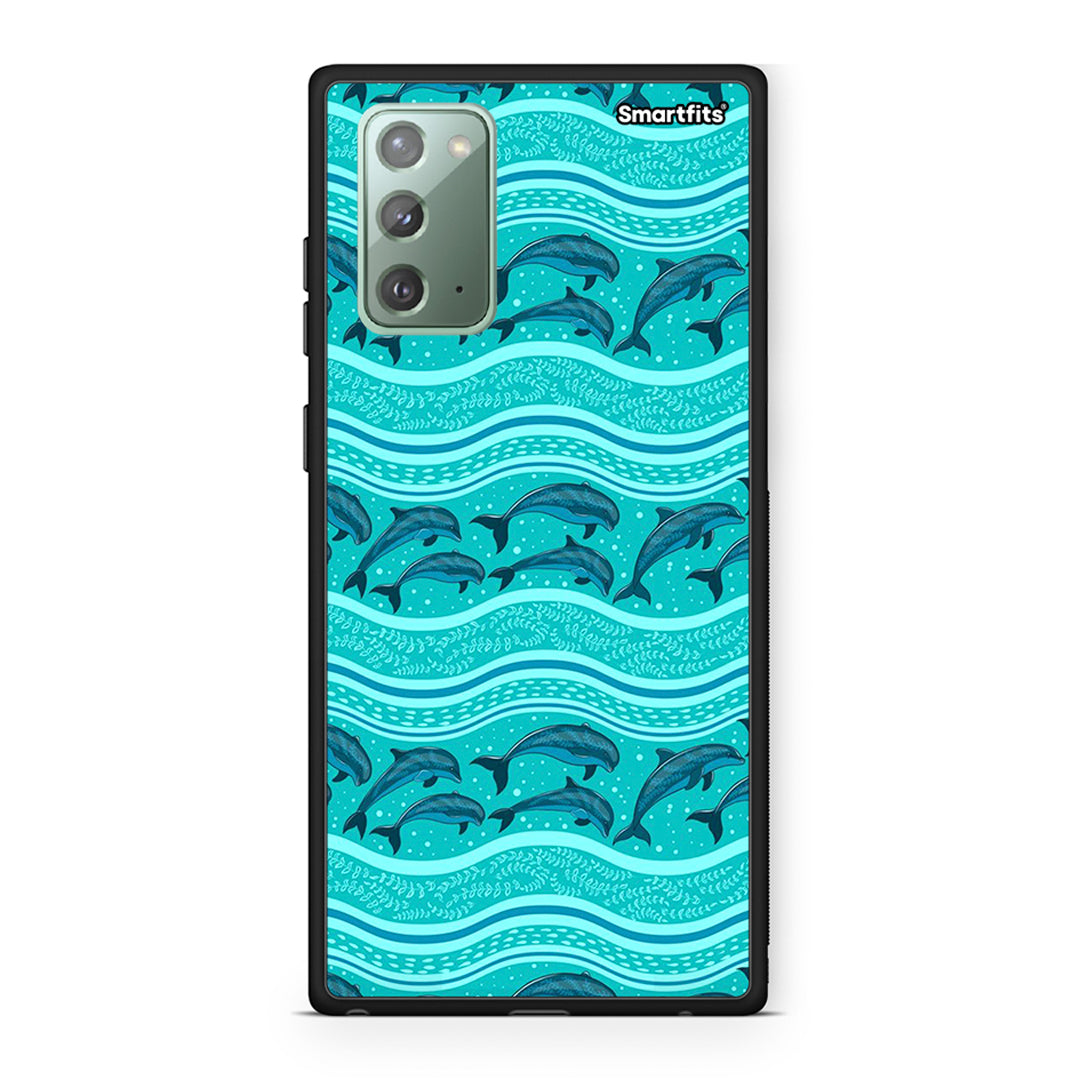 Samsung Note 20 Swimming Dolphins θήκη από τη Smartfits με σχέδιο στο πίσω μέρος και μαύρο περίβλημα | Smartphone case with colorful back and black bezels by Smartfits