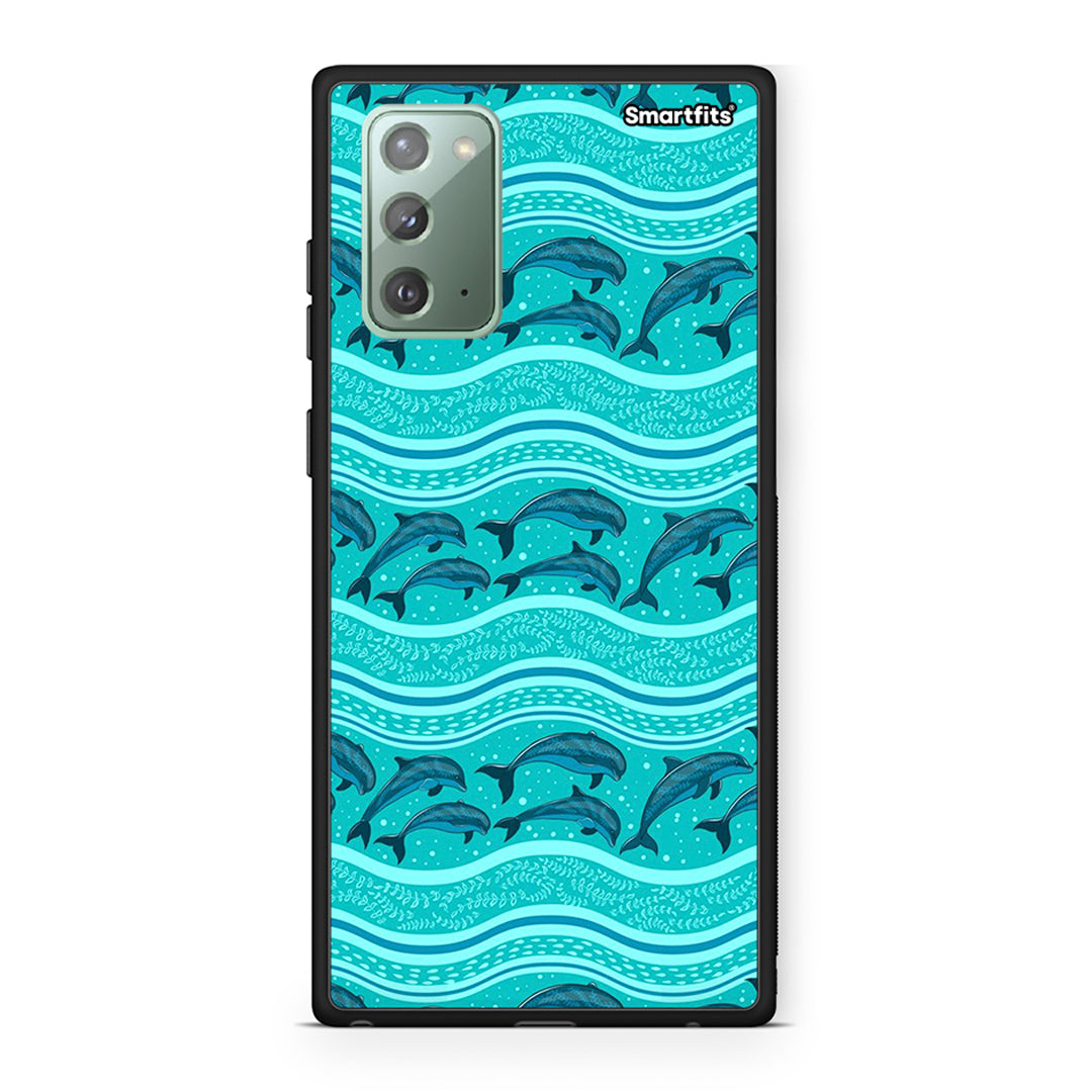 Samsung Note 20 Swimming Dolphins θήκη από τη Smartfits με σχέδιο στο πίσω μέρος και μαύρο περίβλημα | Smartphone case with colorful back and black bezels by Smartfits