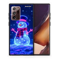 Thumbnail for Θήκη Samsung Note 20 Ultra Christmas Neon Snowman από τη Smartfits με σχέδιο στο πίσω μέρος και μαύρο περίβλημα | Samsung Note 20 Ultra Christmas Neon Snowman case with colorful back and black bezels