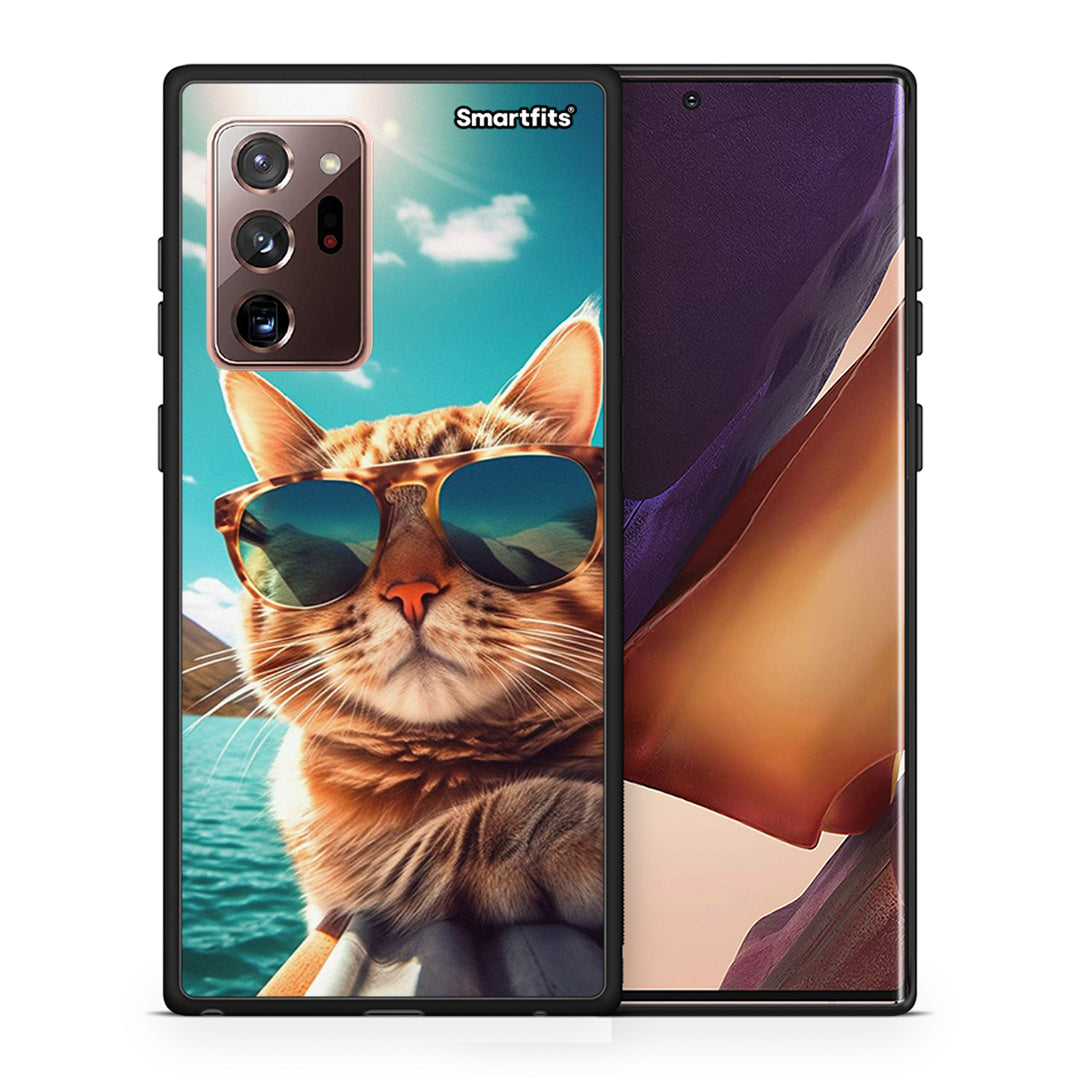 Θήκη Samsung Note 20 Ultra Summer Cat από τη Smartfits με σχέδιο στο πίσω μέρος και μαύρο περίβλημα | Samsung Note 20 Ultra Summer Cat case with colorful back and black bezels