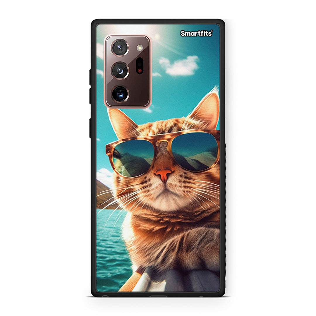 Samsung Note 20 Ultra Summer Cat θήκη από τη Smartfits με σχέδιο στο πίσω μέρος και μαύρο περίβλημα | Smartphone case with colorful back and black bezels by Smartfits