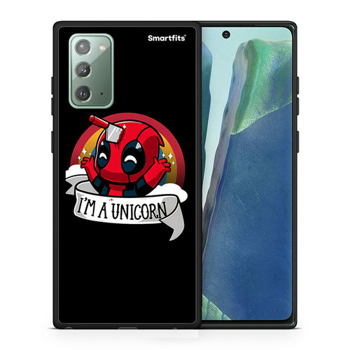 Θήκη Samsung Note 20 Unicorn Deadpool από τη Smartfits με σχέδιο στο πίσω μέρος και μαύρο περίβλημα | Samsung Note 20 Unicorn Deadpool case with colorful back and black bezels