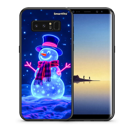 Θήκη Samsung Note 8 Christmas Neon Snowman από τη Smartfits με σχέδιο στο πίσω μέρος και μαύρο περίβλημα | Samsung Note 8 Christmas Neon Snowman case with colorful back and black bezels