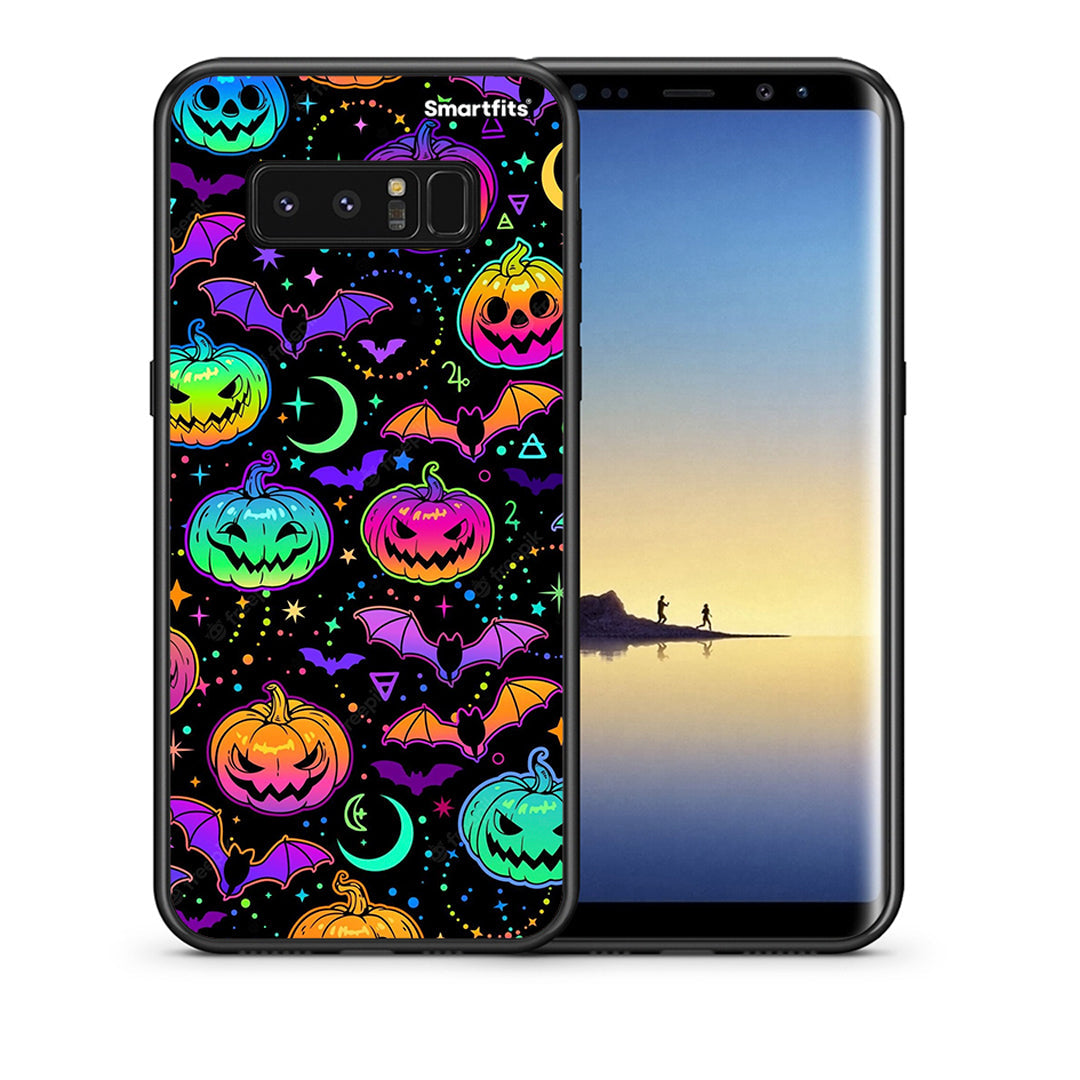 Θήκη Samsung Note 8 Neon Halloween από τη Smartfits με σχέδιο στο πίσω μέρος και μαύρο περίβλημα | Samsung Note 8 Neon Halloween case with colorful back and black bezels