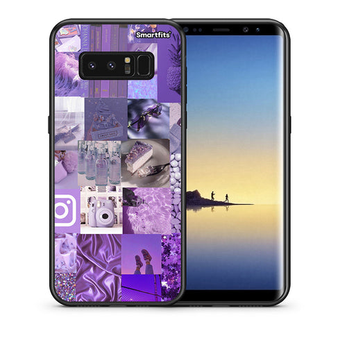 Θήκη Samsung Note 8 Purple Aesthetic Collage από τη Smartfits με σχέδιο στο πίσω μέρος και μαύρο περίβλημα | Samsung Note 8 Purple Aesthetic Collage case with colorful back and black bezels