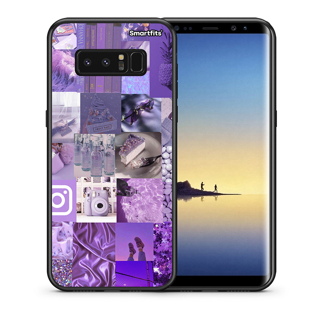 Θήκη Samsung Note 8 Purple Aesthetic Collage από τη Smartfits με σχέδιο στο πίσω μέρος και μαύρο περίβλημα | Samsung Note 8 Purple Aesthetic Collage case with colorful back and black bezels