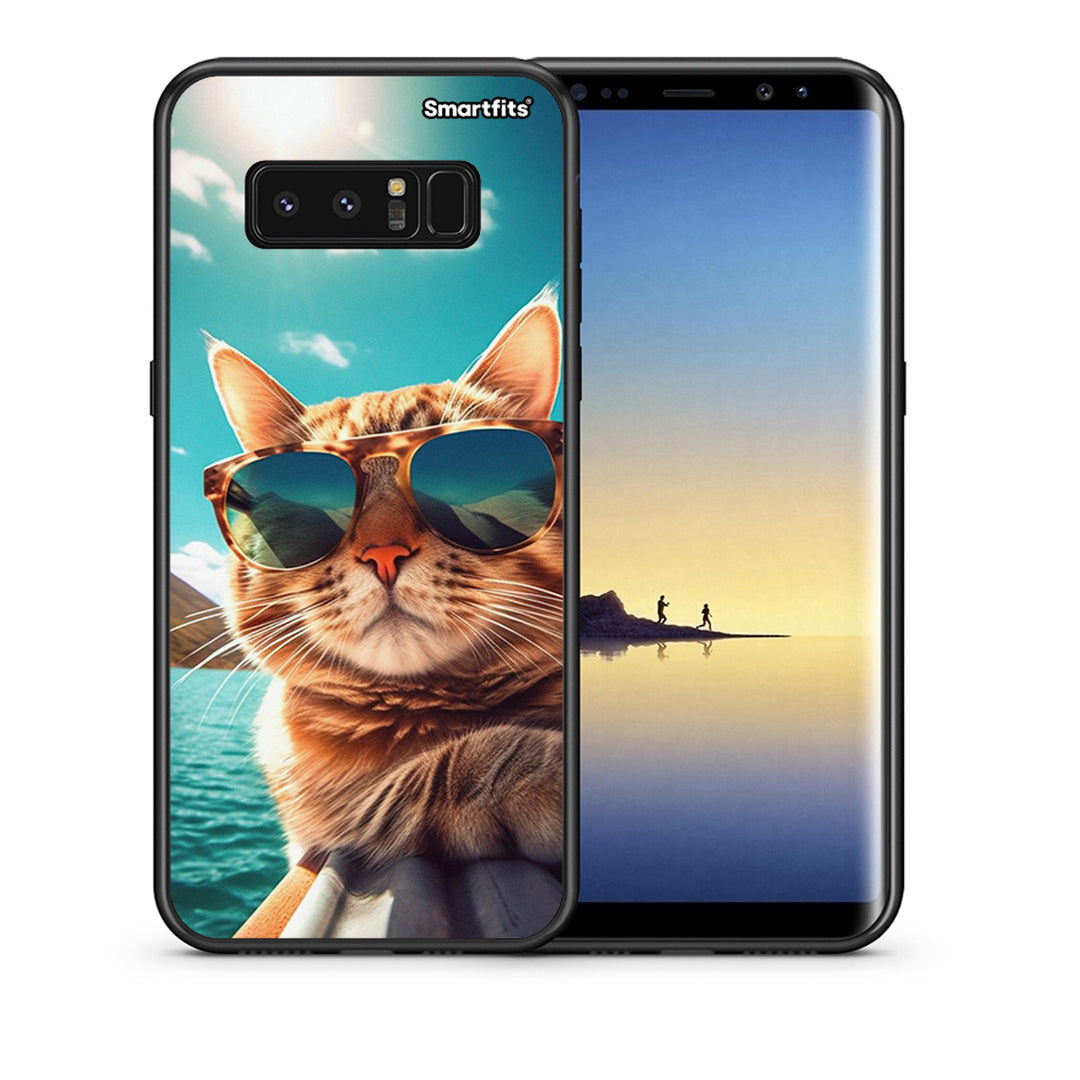 Θήκη Samsung Note 8 Summer Cat από τη Smartfits με σχέδιο στο πίσω μέρος και μαύρο περίβλημα | Samsung Note 8 Summer Cat case with colorful back and black bezels