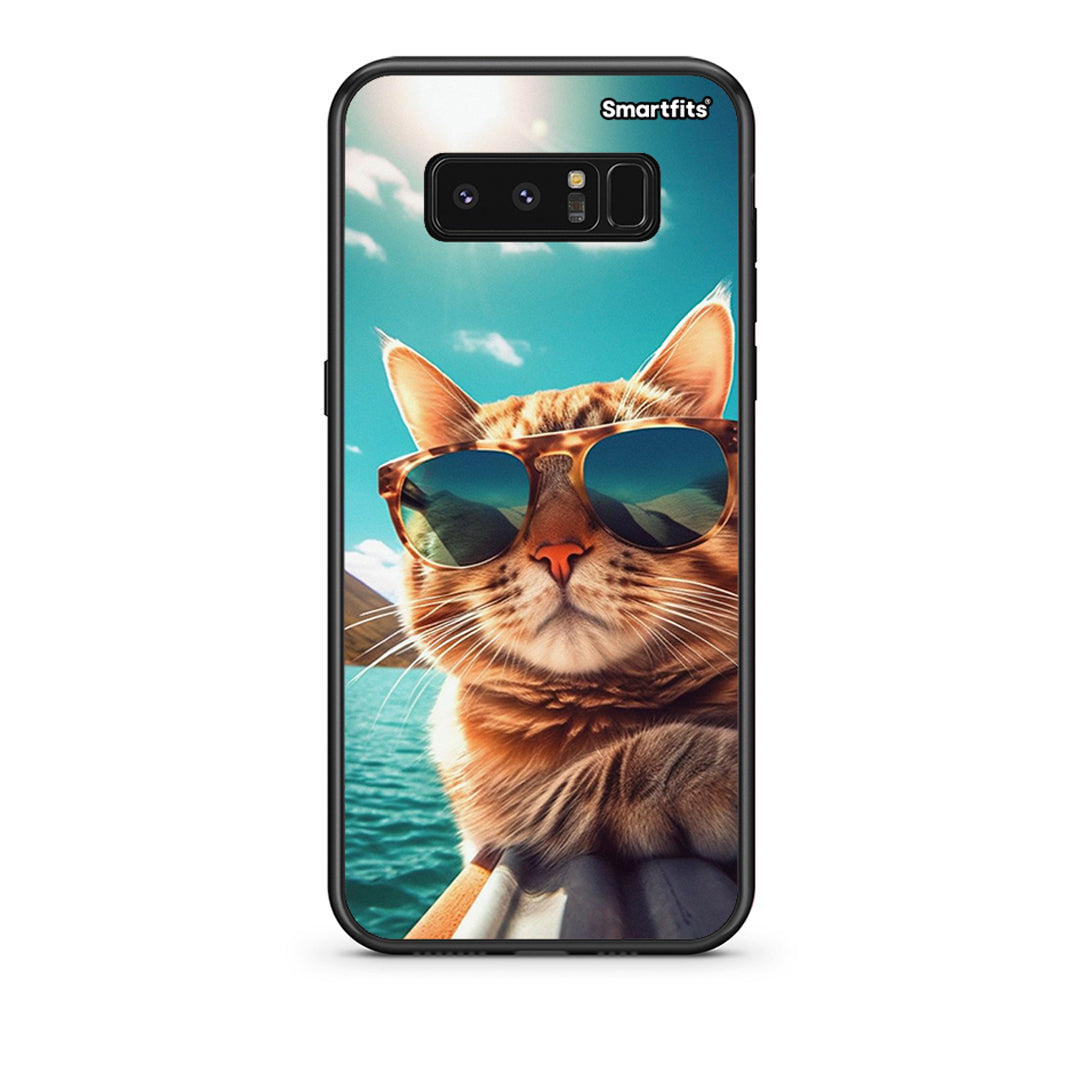 samsung note 8 Summer Cat θήκη από τη Smartfits με σχέδιο στο πίσω μέρος και μαύρο περίβλημα | Smartphone case with colorful back and black bezels by Smartfits