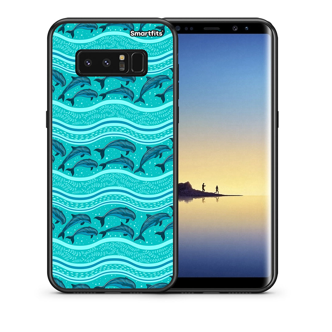 Θήκη Samsung Note 8 Swimming Dolphins από τη Smartfits με σχέδιο στο πίσω μέρος και μαύρο περίβλημα | Samsung Note 8 Swimming Dolphins case with colorful back and black bezels