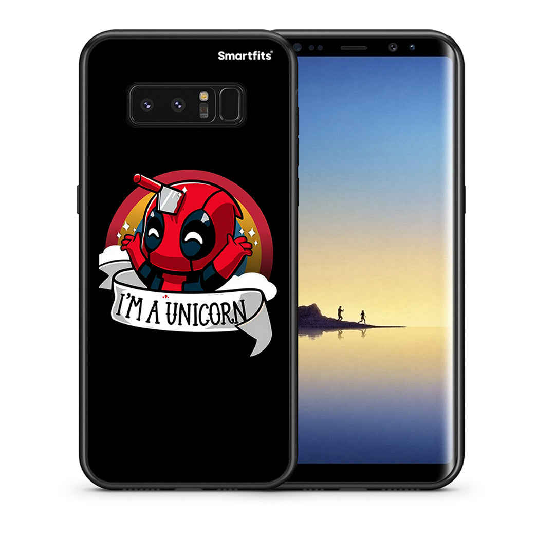 Θήκη Samsung Note 8 Unicorn Deadpool από τη Smartfits με σχέδιο στο πίσω μέρος και μαύρο περίβλημα | Samsung Note 8 Unicorn Deadpool case with colorful back and black bezels