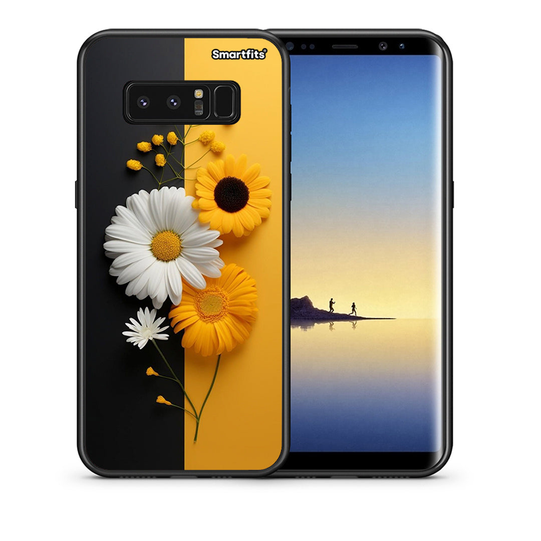 Θήκη Samsung Note 8 Yellow Daisies από τη Smartfits με σχέδιο στο πίσω μέρος και μαύρο περίβλημα | Samsung Note 8 Yellow Daisies case with colorful back and black bezels