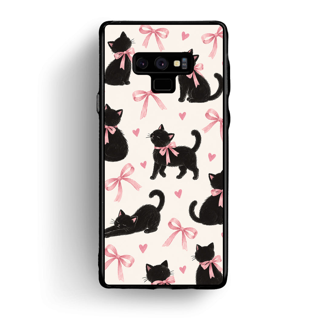 Θήκη Samsung Galaxy Note 9 Black Kittens and Pink Bows on Cream Large από τη Smartfits με σχέδιο στο πίσω μέρος και μαύρο περίβλημα | Samsung Galaxy Note 9 Black Kittens and Pink Bows on Cream Large case with colorful back and black bezels