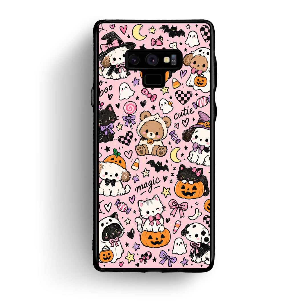 Θήκη Samsung Galaxy Note 9 Halloween Cute Animals on Pink από τη Smartfits με σχέδιο στο πίσω μέρος και μαύρο περίβλημα | Samsung Galaxy Note 9 Halloween Cute Animals on Pink case with colorful back and black bezels
