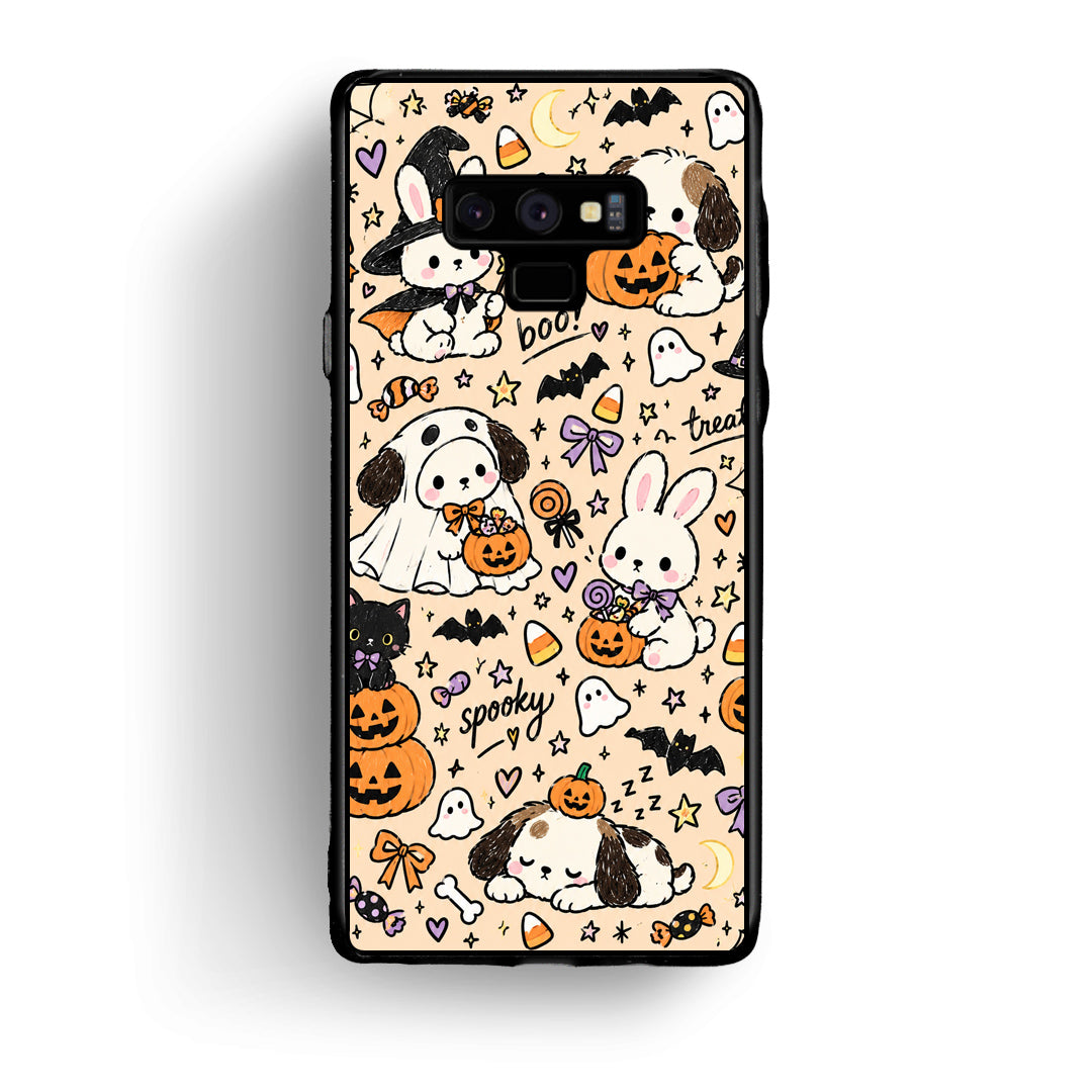 Θήκη Samsung Galaxy Note 9 Halloween Puppies and Friends on Cream από τη Smartfits με σχέδιο στο πίσω μέρος και μαύρο περίβλημα | Samsung Galaxy Note 9 Halloween Puppies and Friends on Cream case with colorful back and black bezels
