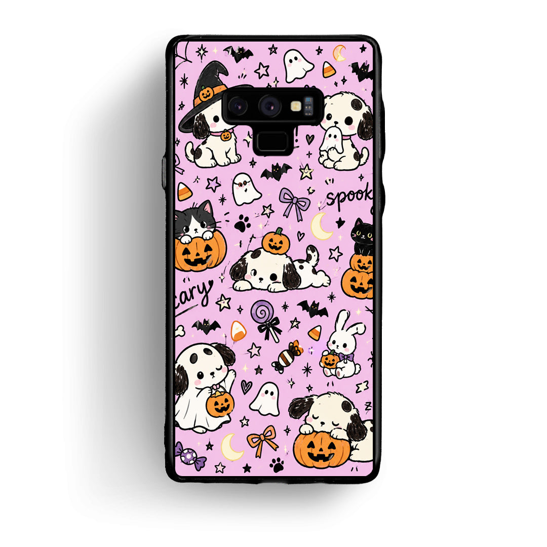 Θήκη Samsung Galaxy Note 9 Halloween Puppies and Friends on Lilac από τη Smartfits με σχέδιο στο πίσω μέρος και μαύρο περίβλημα | Samsung Galaxy Note 9 Halloween Puppies and Friends on Lilac case with colorful back and black bezels