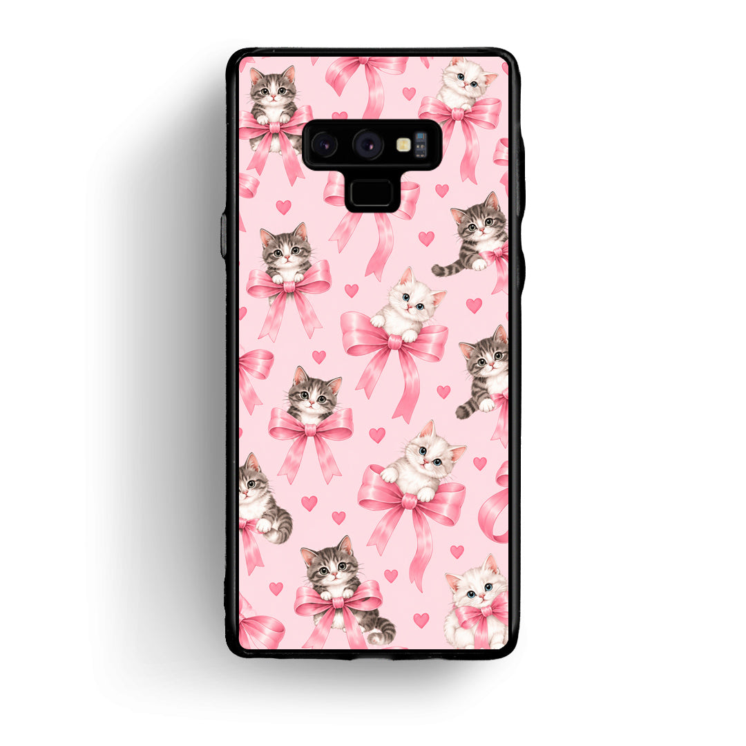 Θήκη Samsung Galaxy Note 9 Kittens and Pink Bows on Pink από τη Smartfits με σχέδιο στο πίσω μέρος και μαύρο περίβλημα | Samsung Galaxy Note 9 Kittens and Pink Bows on Pink case with colorful back and black bezels