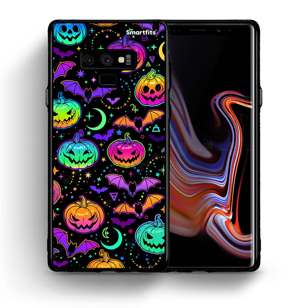 Θήκη Samsung Note 9 Neon Halloween από τη Smartfits με σχέδιο στο πίσω μέρος και μαύρο περίβλημα | Samsung Note 9 Neon Halloween case with colorful back and black bezels
