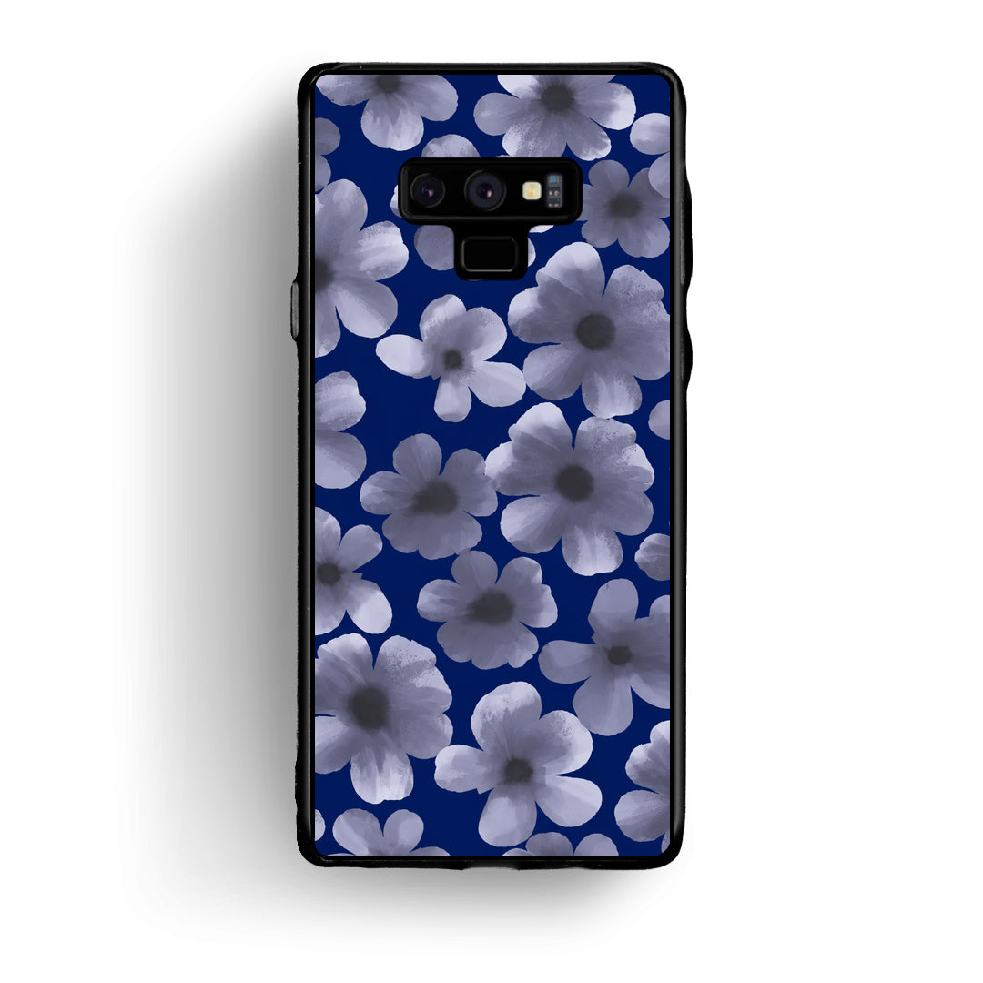 Θήκη Samsung Galaxy Note 9 Pale Blue Flowers on Navy από τη Smartfits με σχέδιο στο πίσω μέρος και μαύρο περίβλημα | Samsung Galaxy Note 9 Pale Blue Flowers on Navy case with colorful back and black bezels