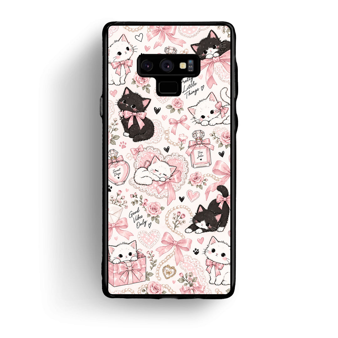 Θήκη Samsung Galaxy Note 9 Pink Bows and Kittens Collage από τη Smartfits με σχέδιο στο πίσω μέρος και μαύρο περίβλημα | Samsung Galaxy Note 9 Pink Bows and Kittens Collage case with colorful back and black bezels