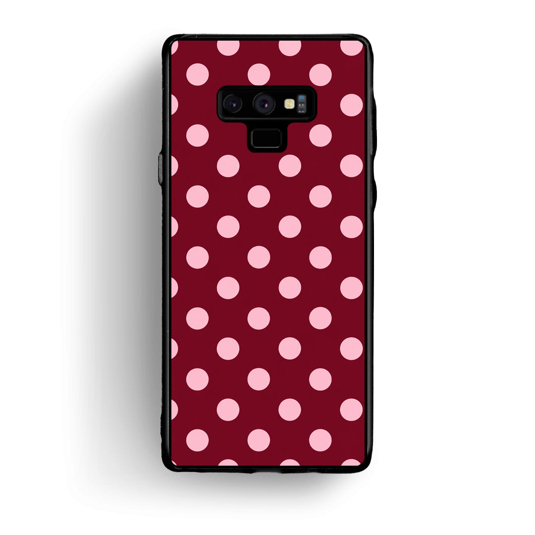 Θήκη Samsung Galaxy Note 9 Pink Polka Dots on Burgundy από τη Smartfits με σχέδιο στο πίσω μέρος και μαύρο περίβλημα | Samsung Galaxy Note 9 Pink Polka Dots on Burgundy case with colorful back and black bezels