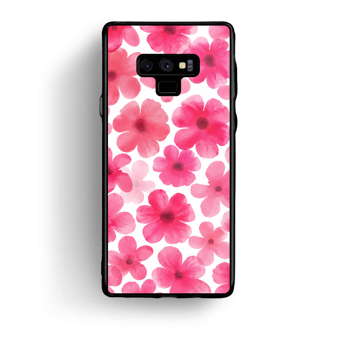 Θήκη Samsung Galaxy Note 9 Pink Watercolour Flowers on White από τη Smartfits με σχέδιο στο πίσω μέρος και μαύρο περίβλημα | Samsung Galaxy Note 9 Pink Watercolour Flowers on White case with colorful back and black bezels