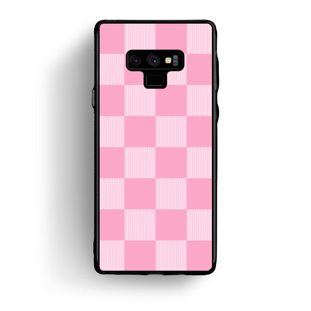 Θήκη Samsung Galaxy Note 9 Pink and White Striped Checks από τη Smartfits με σχέδιο στο πίσω μέρος και μαύρο περίβλημα | Samsung Galaxy Note 9 Pink and White Striped Checks case with colorful back and black bezels