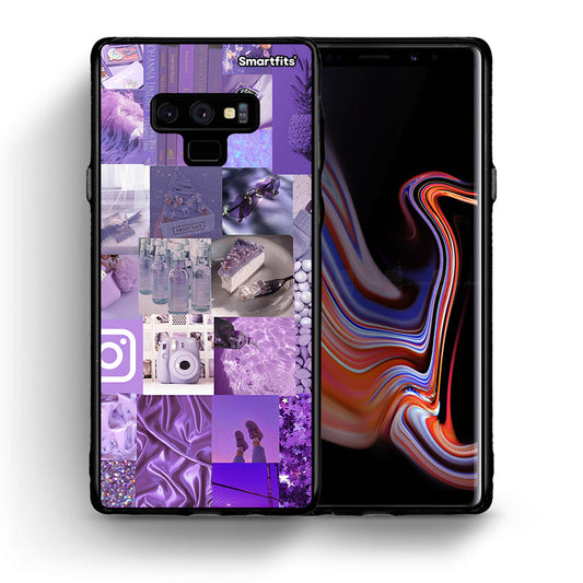 Θήκη Samsung Note 9 Purple Aesthetic Collage από τη Smartfits με σχέδιο στο πίσω μέρος και μαύρο περίβλημα | Samsung Note 9 Purple Aesthetic Collage case with colorful back and black bezels