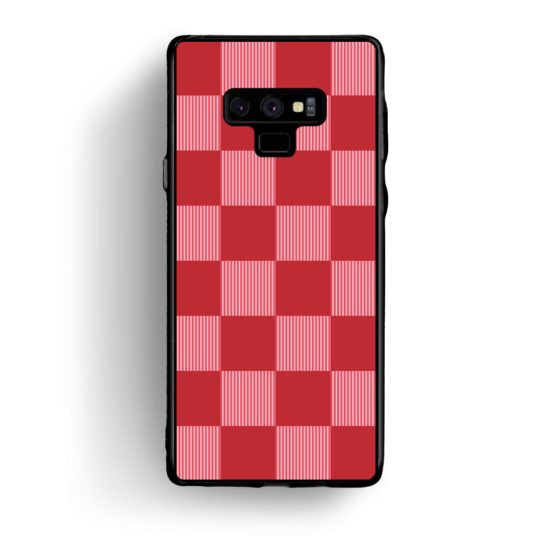 Θήκη Samsung Galaxy Note 9 Red and Pink Striped Checks από τη Smartfits με σχέδιο στο πίσω μέρος και μαύρο περίβλημα | Samsung Galaxy Note 9 Red and Pink Striped Checks case with colorful back and black bezels