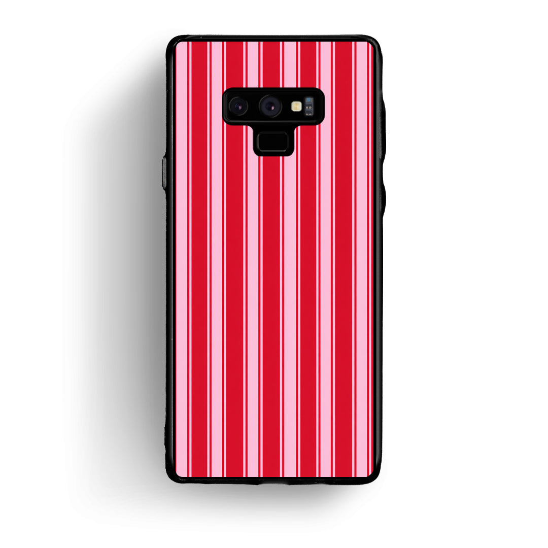 Θήκη Samsung Galaxy Note 9 Red and Pink Vertical Pinstripes από τη Smartfits με σχέδιο στο πίσω μέρος και μαύρο περίβλημα | Samsung Galaxy Note 9 Red and Pink Vertical Pinstripes case with colorful back and black bezels