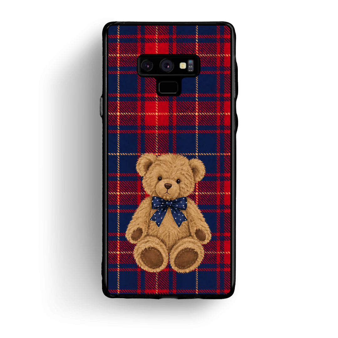 Θήκη Samsung Galaxy Note 9 Teddy Bear on Red and Navy Tartan από τη Smartfits με σχέδιο στο πίσω μέρος και μαύρο περίβλημα | Samsung Galaxy Note 9 Teddy Bear on Red and Navy Tartan case with colorful back and black bezels