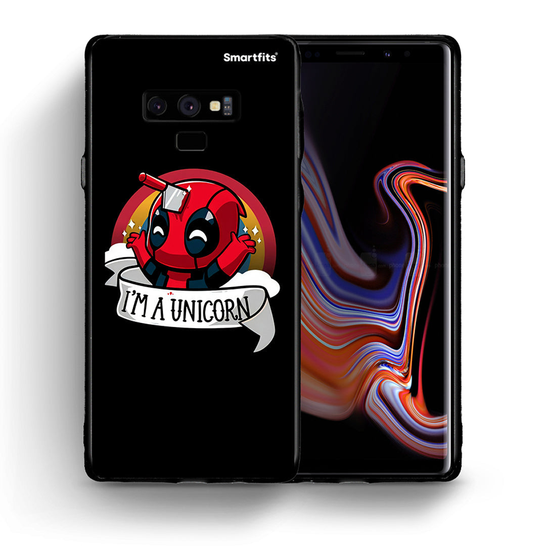 Θήκη Samsung Note 9 Unicorn Deadpool από τη Smartfits με σχέδιο στο πίσω μέρος και μαύρο περίβλημα | Samsung Note 9 Unicorn Deadpool case with colorful back and black bezels