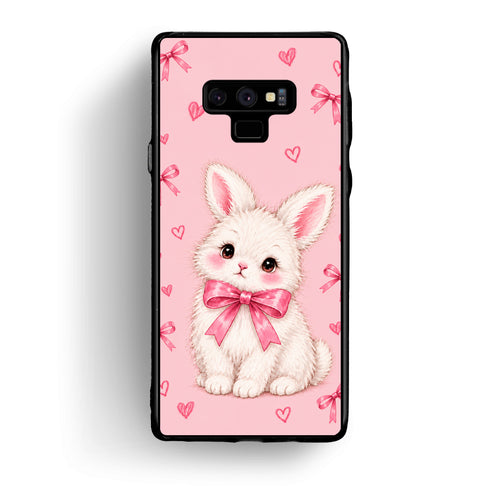 Θήκη Samsung Galaxy Note 9 White Bunny and Pink Bows από τη Smartfits με σχέδιο στο πίσω μέρος και μαύρο περίβλημα | Samsung Galaxy Note 9 White Bunny and Pink Bows case with colorful back and black bezels