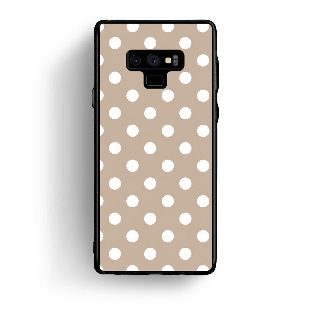 Θήκη Samsung Galaxy Note 9 White Polka Dots on Taupe από τη Smartfits με σχέδιο στο πίσω μέρος και μαύρο περίβλημα | Samsung Galaxy Note 9 White Polka Dots on Taupe case with colorful back and black bezels