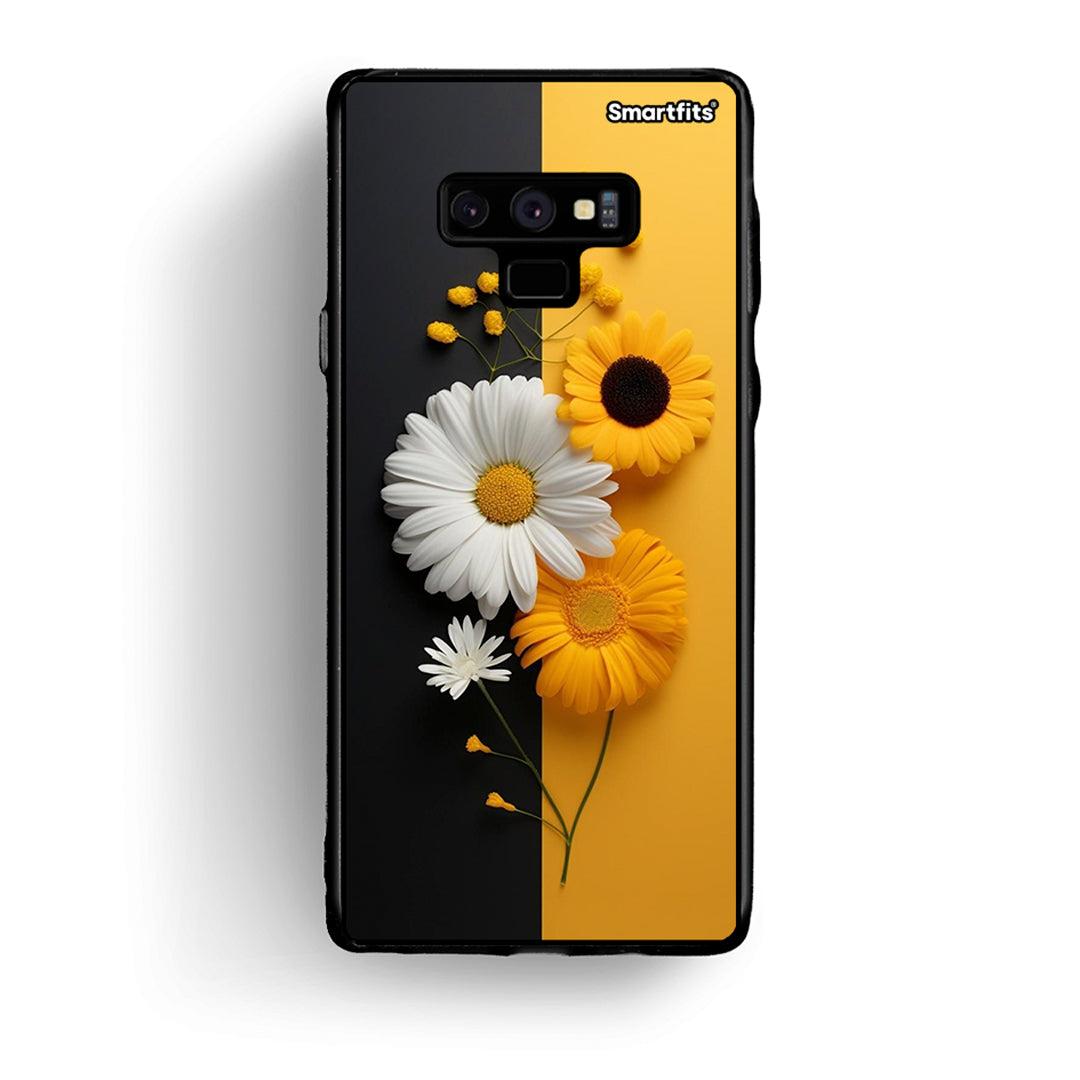 samsung note 9 Yellow Daisies θήκη από τη Smartfits με σχέδιο στο πίσω μέρος και μαύρο περίβλημα | Smartphone case with colorful back and black bezels by Smartfits