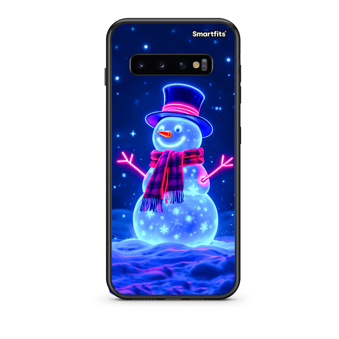 samsung s10 plus Christmas Neon Snowman θήκη από τη Smartfits με σχέδιο στο πίσω μέρος και μαύρο περίβλημα | Smartphone case with colorful back and black bezels by Smartfits